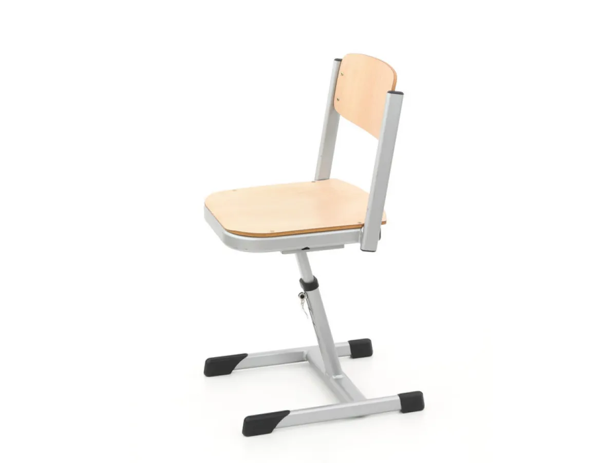 Aluflex-Aktivstuhl, höhenverstellbar 38-50 cm, Stahlfarbe weißaluminium, Filzgleiter, 9-18+ Jahre