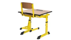 Aluflex Einer-Schülertisch, höhenverstellbar 58-70 cm, mit Drahtkorbablage zinkgelb, Filzgleiter, 6-12 Jahre