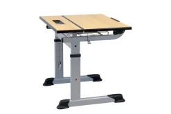 Aluflex Einer-Schülertisch, höhenverstellbar 58-70 cm, Stahlfarbe weißaluminium, mit Drahtkorbablage, Filzgleiter, 6-12 Jahre
