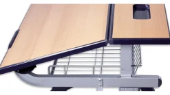 Aluflex Einer-Schülertisch, höhenverstellbar 58-70 cm, Stahlfarbe weißaluminium, mit Drahtkorbablage, Filzgleiter, 6-12 Jahre