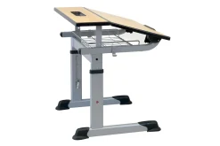 Aluflex Einer-Schülertisch, höhenverstellbar 58-70 cm, Stahlfarbe weißaluminium, mit Drahtkorbablage, Filzgleiter, 6-12 Jahre