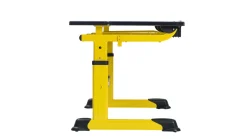 Aluflex Zweier-Schülertisch, höhenverstellbar 58-70 cm, Stahlfarbe zinkgelb, mit Drahtkorbablage, Kunststoffgleiter, 6-12 Jahre