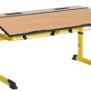 Aluflex Zweier-Schülertisch, höhenverstellbar 58-70 cm, Stahlfarbe weißaluminium, mit Drahtkorbablage, Kunststoffgleiter, 6-12 Jahre