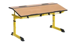 Aluflex Zweier-Schülertisch, höhenverstellbar 58-70 cm, Stahlfarbe weißaluminium, mit Drahtkorbablage, Kunststoffgleiter, 6-12 Jahre