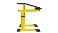 Aluflex Zweier-Schülertisch, höhenverstellbar 64-82 cm, Stahlfarbe zinkgelb, mit Drahtkorbablage, Kunststoffgleiter, 9-18+ Jahre