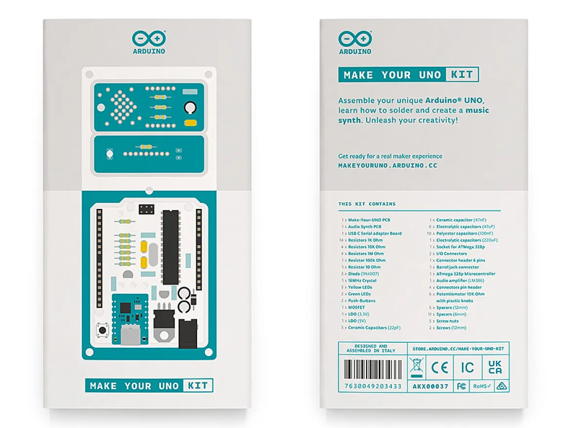 Arduino, Make Your UNO Kit, Mikrocontroller, Bausatz für Leiterplatte und Synthesizer-Shield