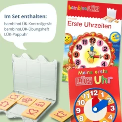 bambinoLÜK Erste Uhrzeiten, Set inkl. Heft, Kontrollgerät, Pappuhr