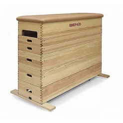 BENZ Sport Sprungkasten 6-teilig mit Aussparungen, Deckel Kernrindleder beige, mit Rollvorrichtung
