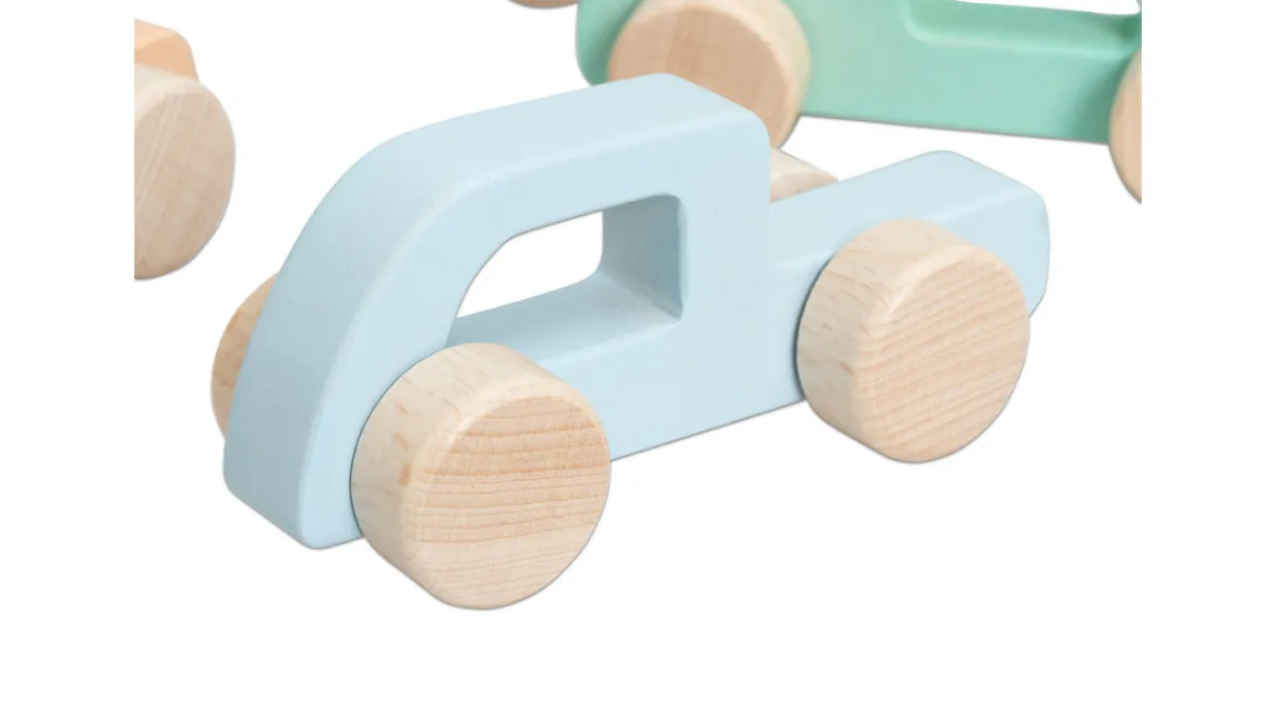Betzold Holz Schiebeautos natur, 6er Set