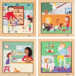 Bilderpuzzle 4er Set, Supermarkt, Garten, Küche und Waschküche, ab 3 Jahre