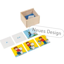 Bildgeschichten 3 Schritte, Kartensatz in Holzkasten