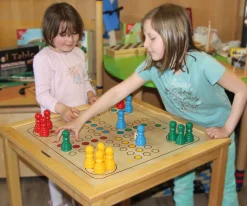 Brettspiel-Tisch mit Schach, Dame und Ludo, extragroße Spielfiguren