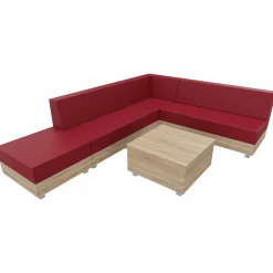 Chillo-Sofaset 2, Kunstleder Eden FRee Cherry, Holzdekor Eiche