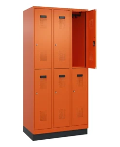 C+P Doppelstöckiger Spind Evolo PLUS, HxBxT: 195 x 90 x 50 cm, RAL 2004 Reinorange, mit Schrägdach und Zahlenschloss