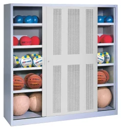 C+P Lochblech Ballschrank HxBxT: 195x160x40 cm, mit Schiebetüren lichtgrau