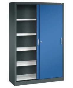 C+P Sportgeräteschrank, 1950x1200x400mm Korpus RAL 7016 Anthrazitgrau, Front RAL 5010 Enzianblau