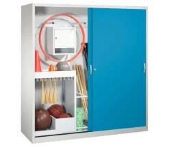 C+P Sportgeräteschrank, 1950x1900x600mm, Korpus RAL 7035 Lichtgrau, Front RAL 5012 Lichtblau