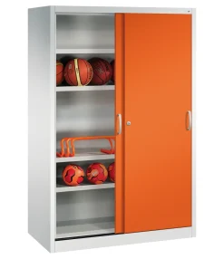 C+P Sportgeräteschrank, 1950x1200x600mm, Korpus RAL 7035 Lichtgrau, Front RAL 2004 Reinorange