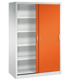 C+P Sportgeräteschrank, 1950x1200x600mm, Korpus RAL 7035 Lichtgrau, Front RAL 2004 Reinorange