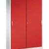C+P Sportgeräteschrank, 1950x1200x400mm, Korpus RAL 7035 Lichtgrau, Front RAL 3020 Verkehrsrot