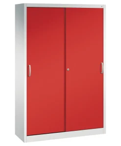 C+P Sportgeräteschrank, 1950x1200x400mm, Korpus RAL 7035 Lichtgrau, Front RAL 3020 Verkehrsrot