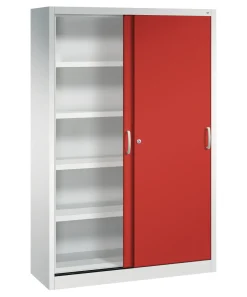 C+P Sportgeräteschrank, 1950x1200x400mm, Korpus RAL 7035 Lichtgrau, Front RAL 3020 Verkehrsrot