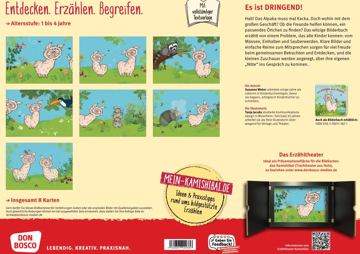 Das Alpaka muss Kacka. Kamishibai Bildkartenset, 2-4 Jahre