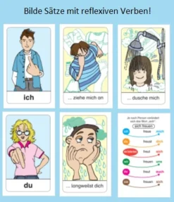 Deutsch Lernen: Ich freue mich und du dich! Kartenspiel für 2-4 Spieler, ab 9 Jahre