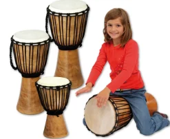 Djembe aus Hartholz, geölt, 60 cm hoch, Percussioninstrument, ab 3 Jahre