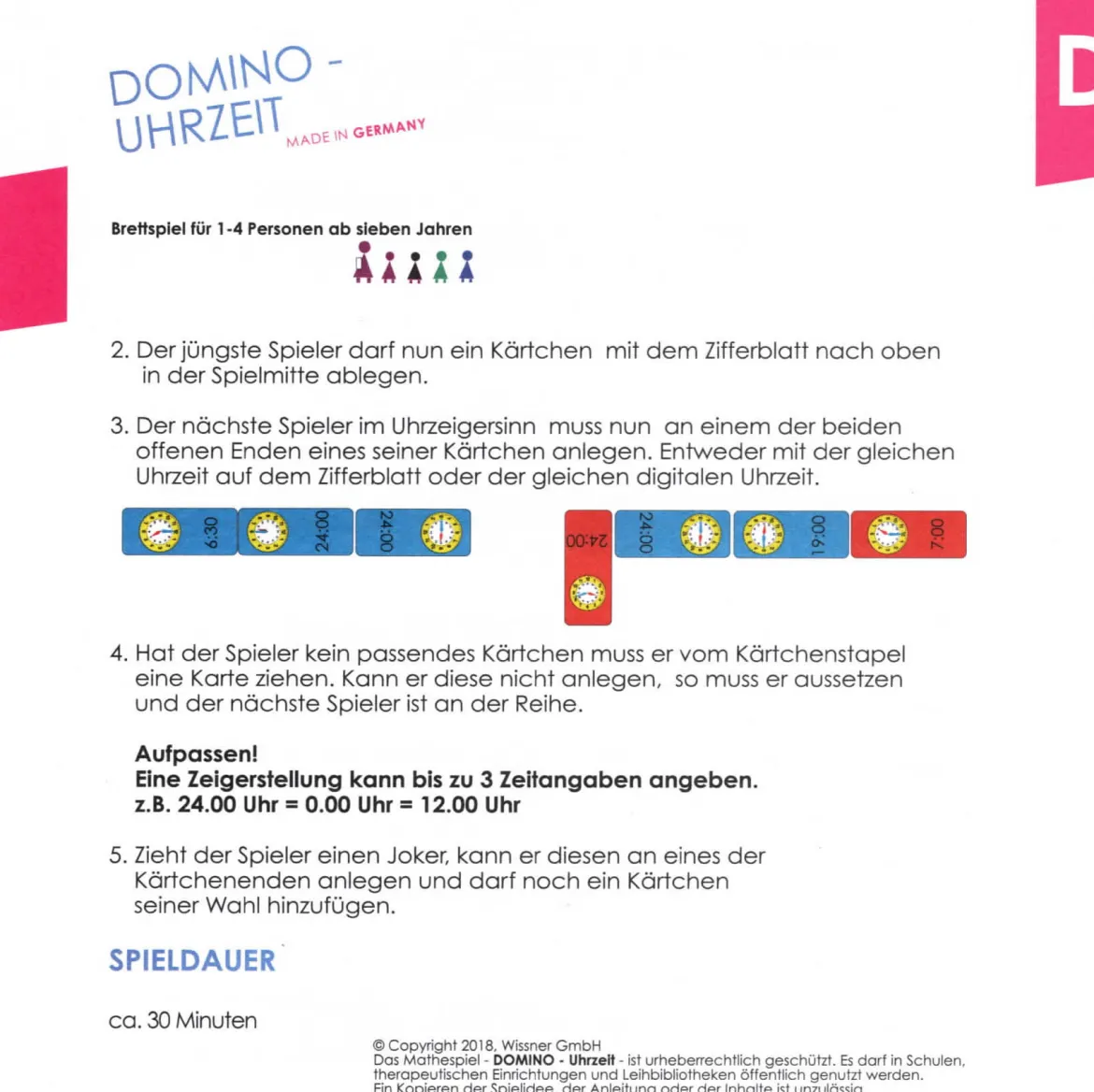 Domino Uhrzeit, Lernspiel, ab 7 Jahre