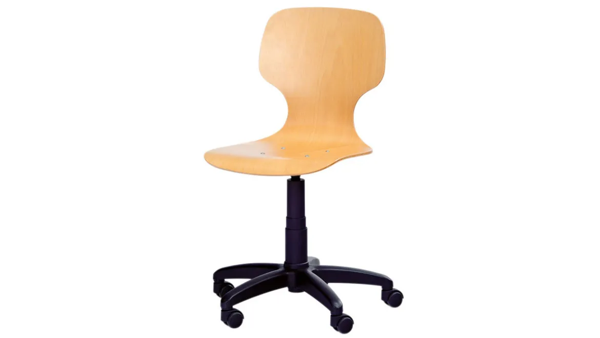 Drehstuhl mit Gaslift, Sitzschale Buche natur 35cm, höhenverstellbar von 41-54 cm, Rollen