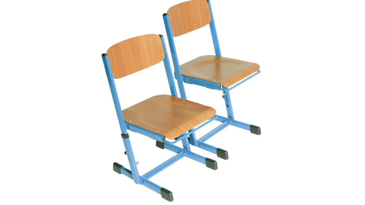 Ecoflex Schülerstuhl höhenverstellbar 34-42 cm, Stahlfarbe blau. Filzgleiter