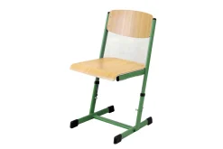 Ecoflex Schülerstuhl höhenverstellbar 34-42 cm, Stahlfarbe grasgrün (RAL 6010). Kunststoffkappen