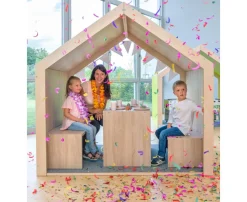 Educasa Spielhaus XXL natur mit Tretford-Teppich, 1-7 Jahre
