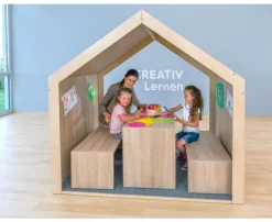 Educasa Spielhaus XXL natur mit Tretford-Teppich, 1-7 Jahre