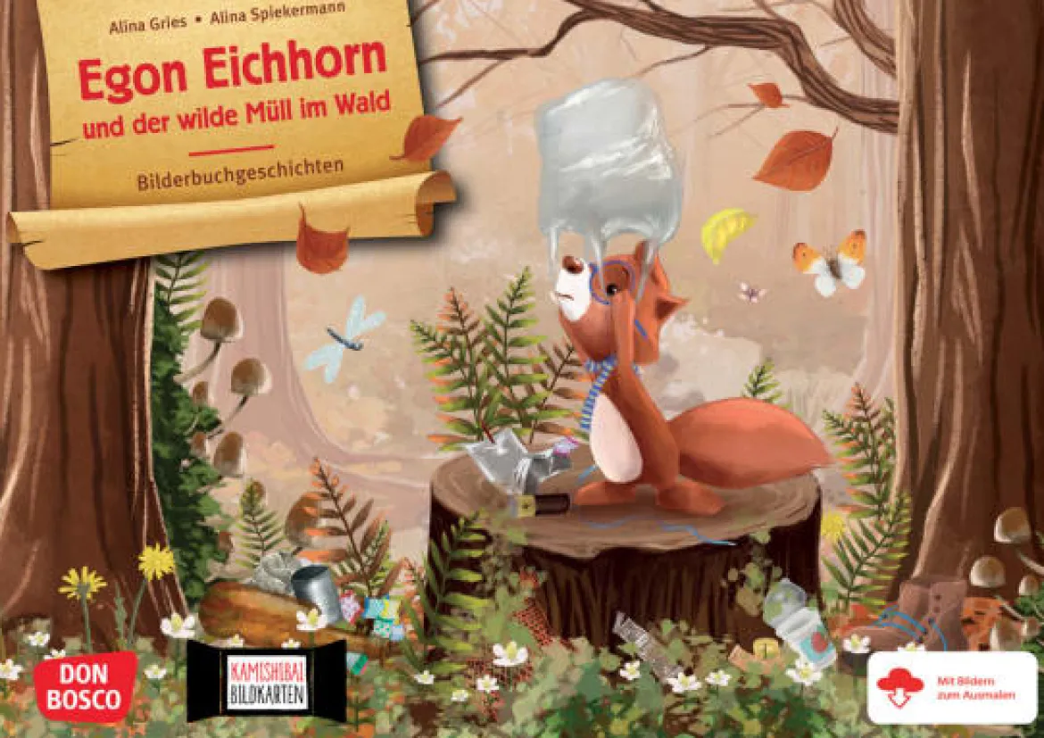Egon Eichhorn und der wilde Müll im Wald. Kamishibai Bildkartenset