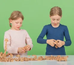 FabBrix Holzbausteine aus Buchenholz 300er-Set im Leinensäckchen