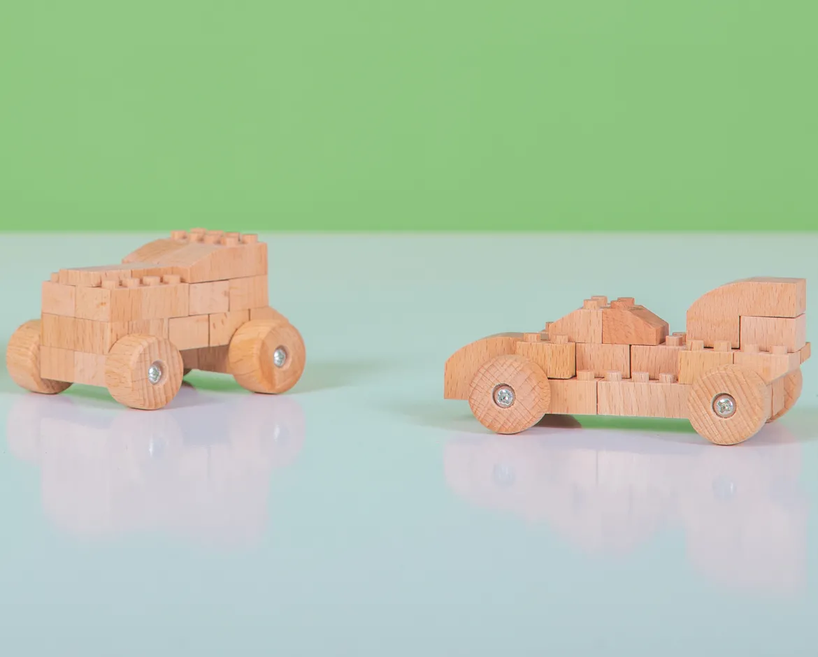 FabBrix Holzbausteine aus Buchenholz 300er-Set im Leinensäckchen