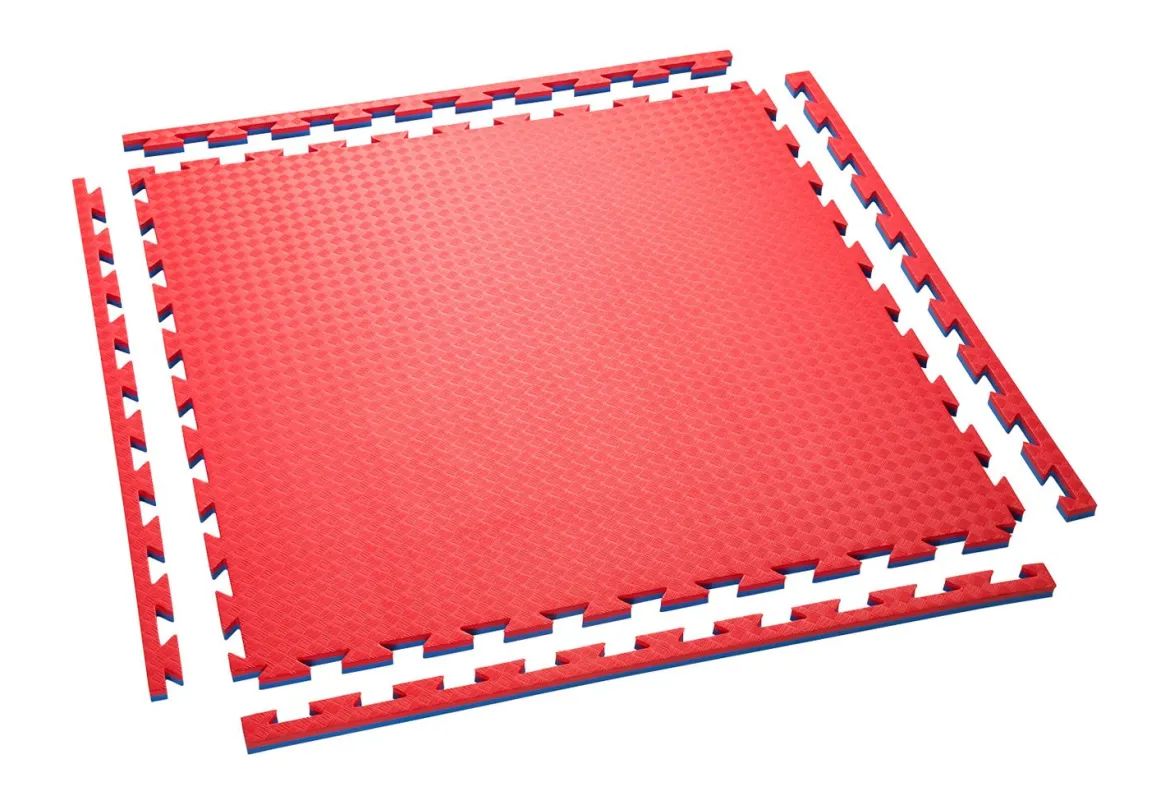 Fallschutzmatte Standard, Puzzlematte rot-blau, 100x100 cm