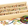 Fädel-Buchstaben, 130 bedruckte Holzwürfel, ab 5 Jahre