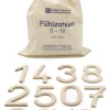 Fühlzahlen aus Holz, Schuldruckschrift, im Baumwollbeutel