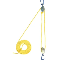 Flaschenzug, 2 Karabiner, 2 Rollen und 5 m Seil, belastbar bis 15 kg, ab 5 Jahre