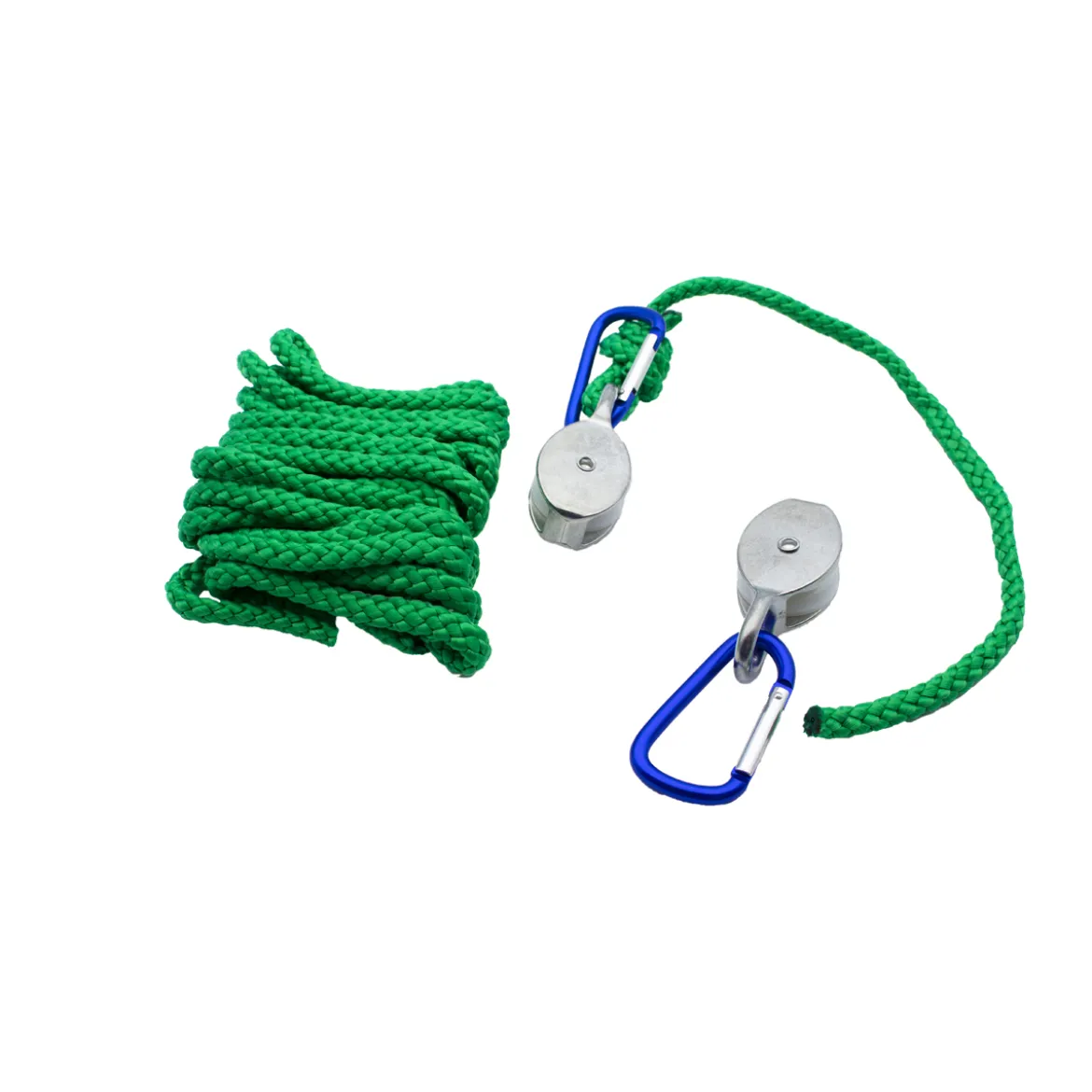 Flaschenzug, 2 Karabiner, 2 Rollen und 5 m Seil, belastbar bis 15 kg, ab 5 Jahre