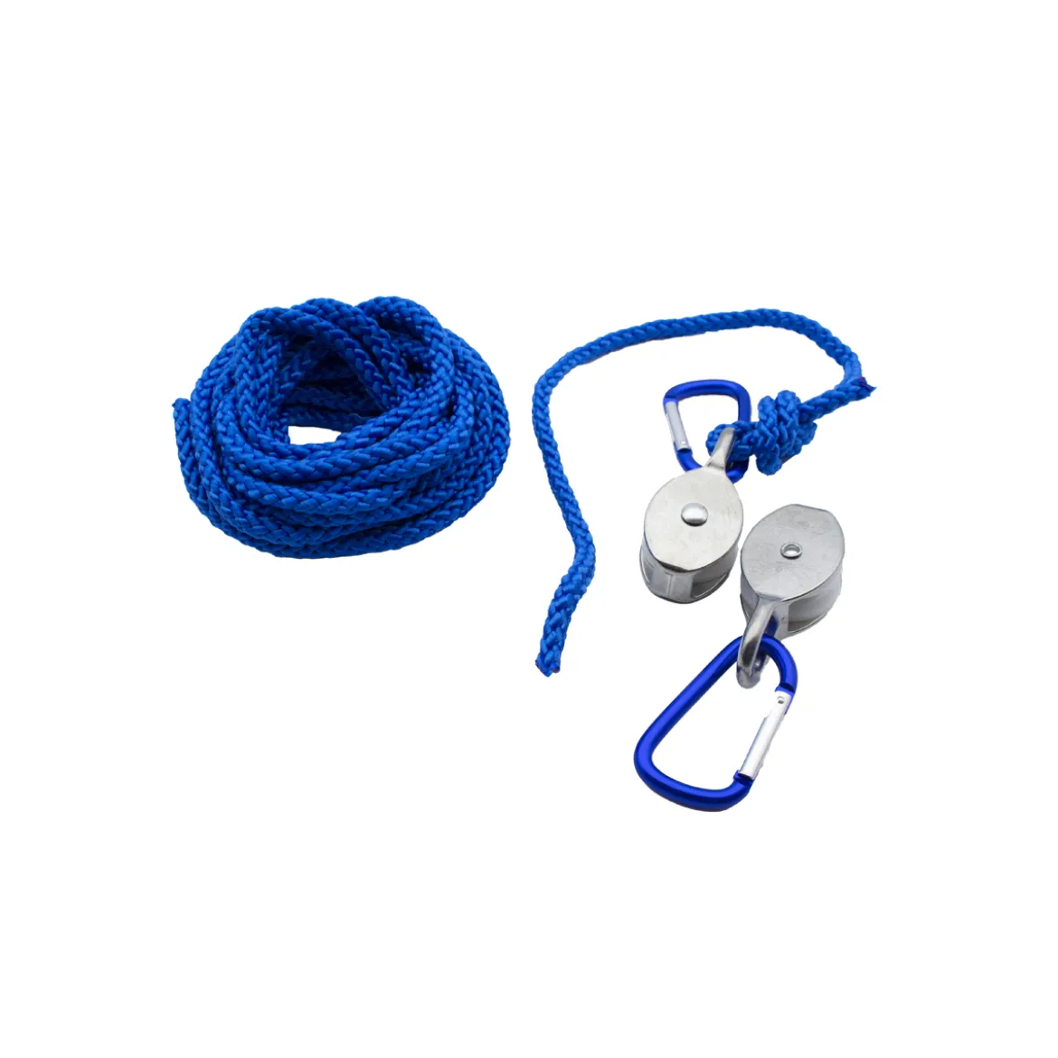 Flaschenzug, 2 Karabiner, 2 Rollen und 5 m Seil, belastbar bis 15 kg, ab 5 Jahre