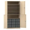 Flexeo Bastelschrank, Ahorn honig, BxHxT: 94,4 x 190 x 60 cm, 9 große Boxen transparent, Schloss