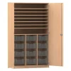 Flexeo Bastelschrank, Buche hell, 12 große Boxen transparent, HxBxT: 190 x 108,1 x 60 cm, Bogengriff mit Schloss