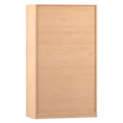 Flexeo Bastelschrank, Buche hell, HxBxT: 190 x 108,1 x 60 cm, 4 Halbtüren, 18 kleine Boxen transparent, Bogengriff mit Schloss