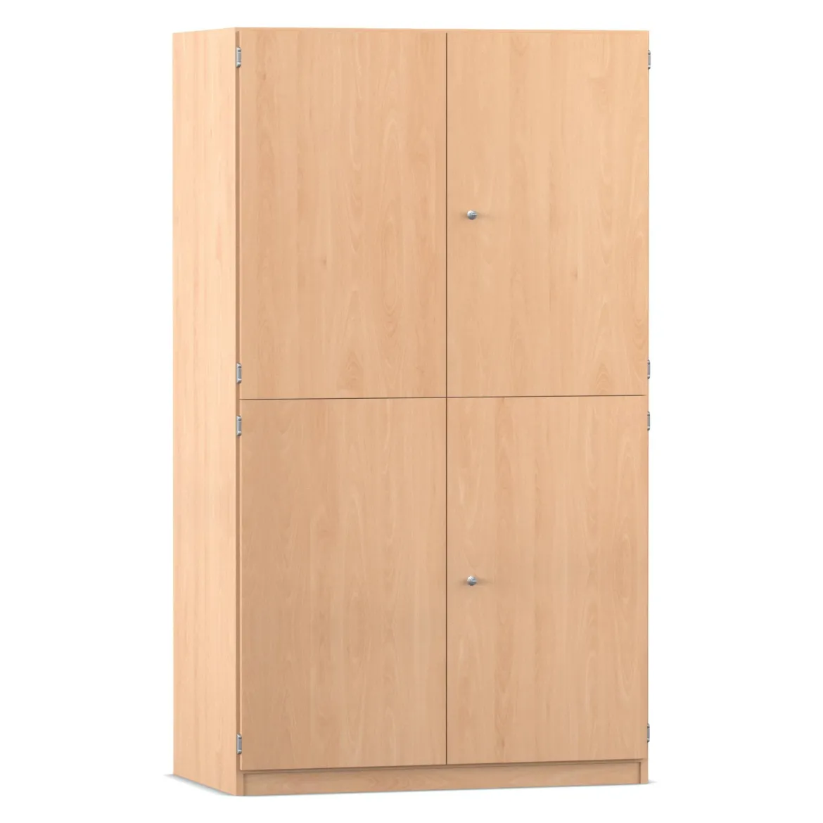 Flexeo Bastelschrank, Buche hell, HxBxT: 190 x 108,1 x 60 cm, 4 Halbtüren, 18 kleine Boxen transparent, Bogengriff mit Schloss