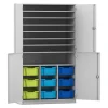 Flexeo Bastelschrank, Dekor grau, HxBxT: 190x108,1x60 cm, 4 Halbtüren, 9 große Boxen bunt B, Schloss