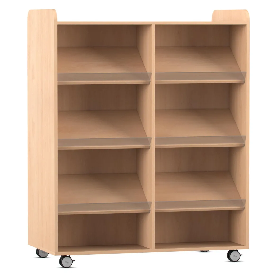 Flexeo® Bücherwagen, Buche hell, beidseitig je 6 Schrägablagen